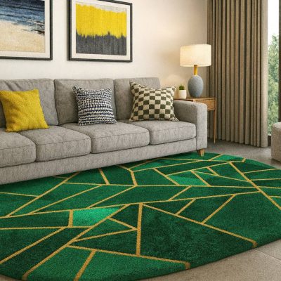 Emerald Geometric Tufted Rug