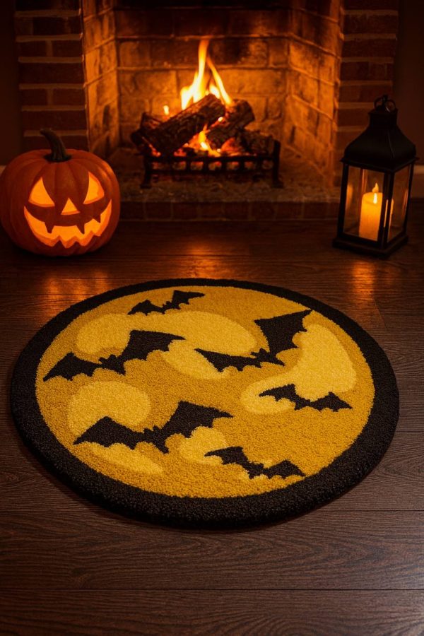 Tufted Halloween Rug – Full Moon & Bats Design