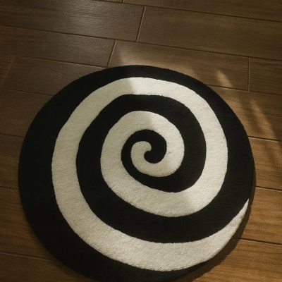 Hypnotic Spiral Rug – Handmade Tufted Black & White Round Carpet