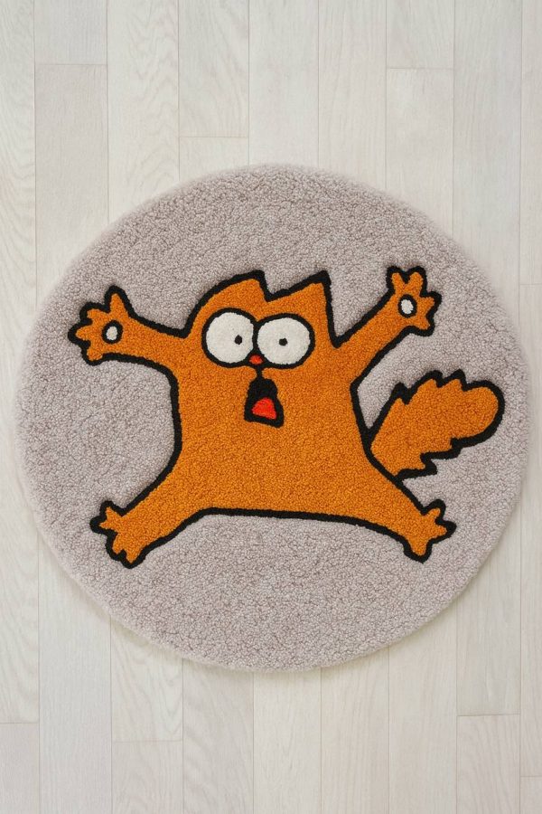 Tufted Cartoon Cat Rug – Playful Round Design