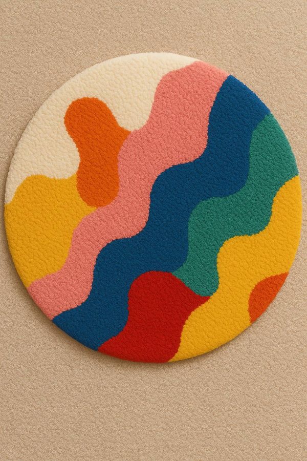 Round Tufting Rug “Wavy Retro Mix”