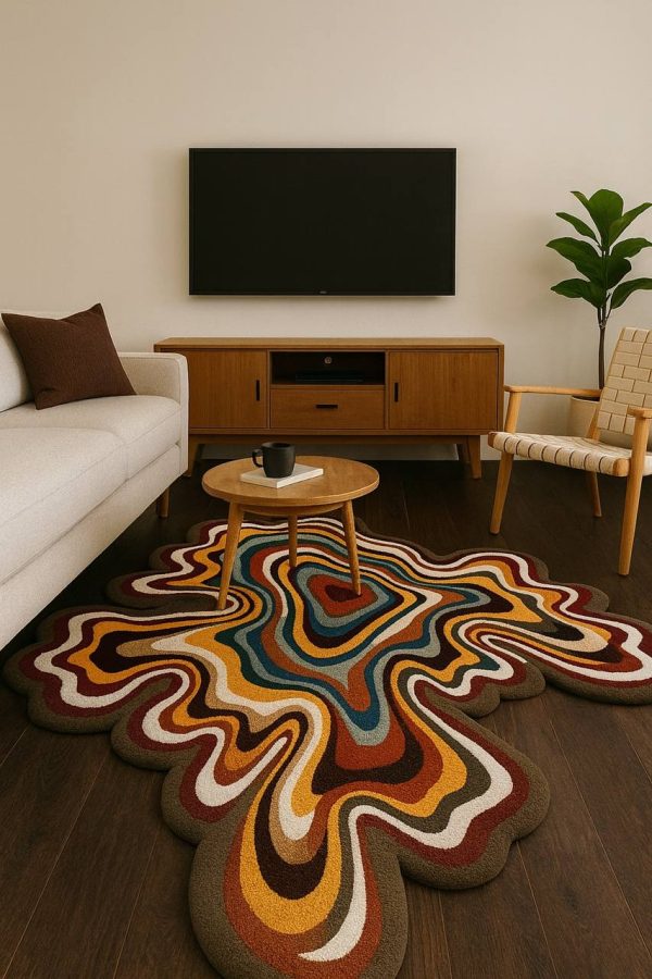 Tufted Abstract Rug – Retro Wave Design