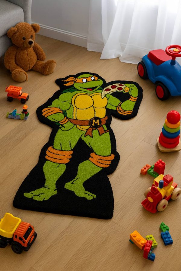 Tufted Ninja Turtle Rug – Handmade Cartoon Design (36 x 20 in)