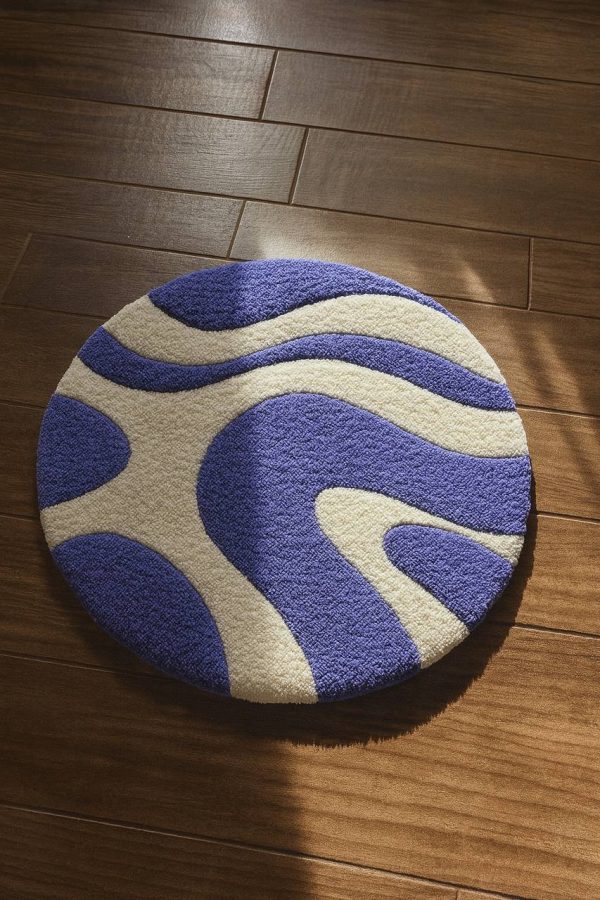Round Tufted Rug – Purple & White Waves
