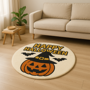 Round tufted rug “Happy Halloween