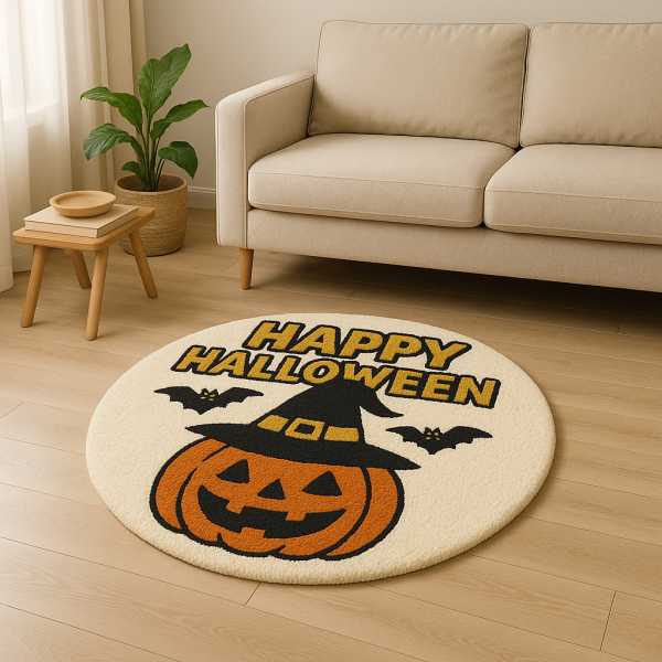 Round tufted rug “Happy Halloween