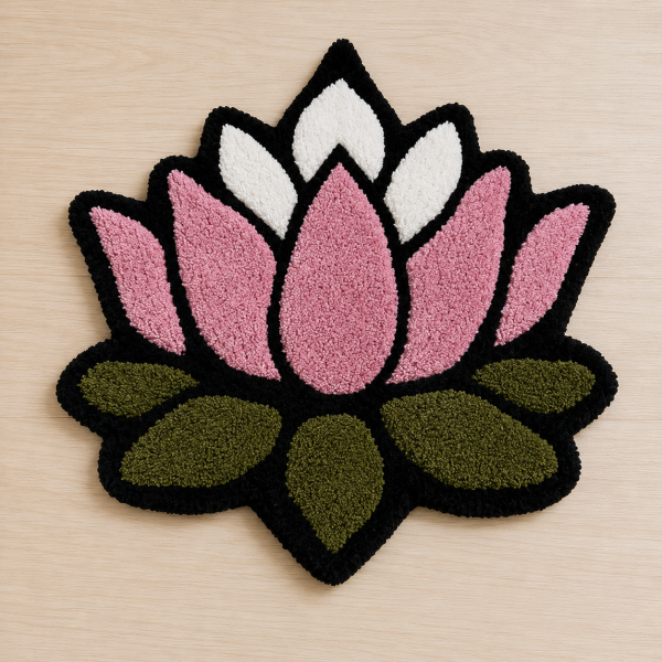 Lotus Bloom Tufted Rug Wall Art – 25” × 25” Handmade Textile Art