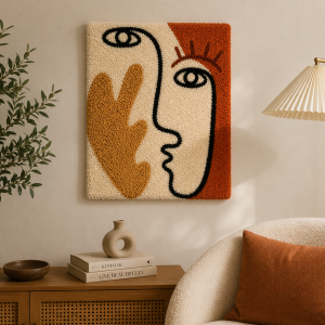 Handmade Tufted Abstract Face Wall Rug – Modern Minimalist Fiber Art – Contemporary Decorative Rug – 14×17 Inches